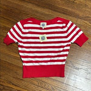 Red and White Striped Women's Short Sleeve Top